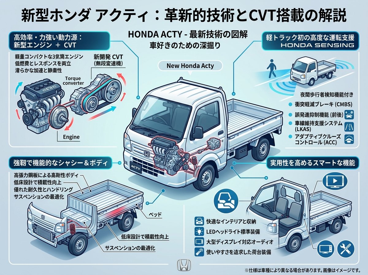 ホンダアクティ新型の革新的技術とCVT搭載