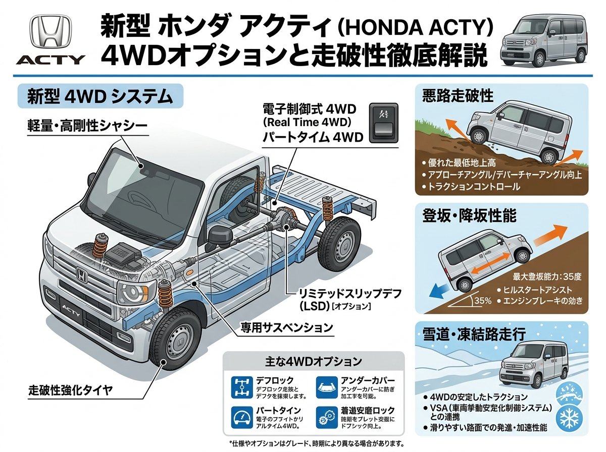 ホンダアクティ新型の4WDオプションと走破性