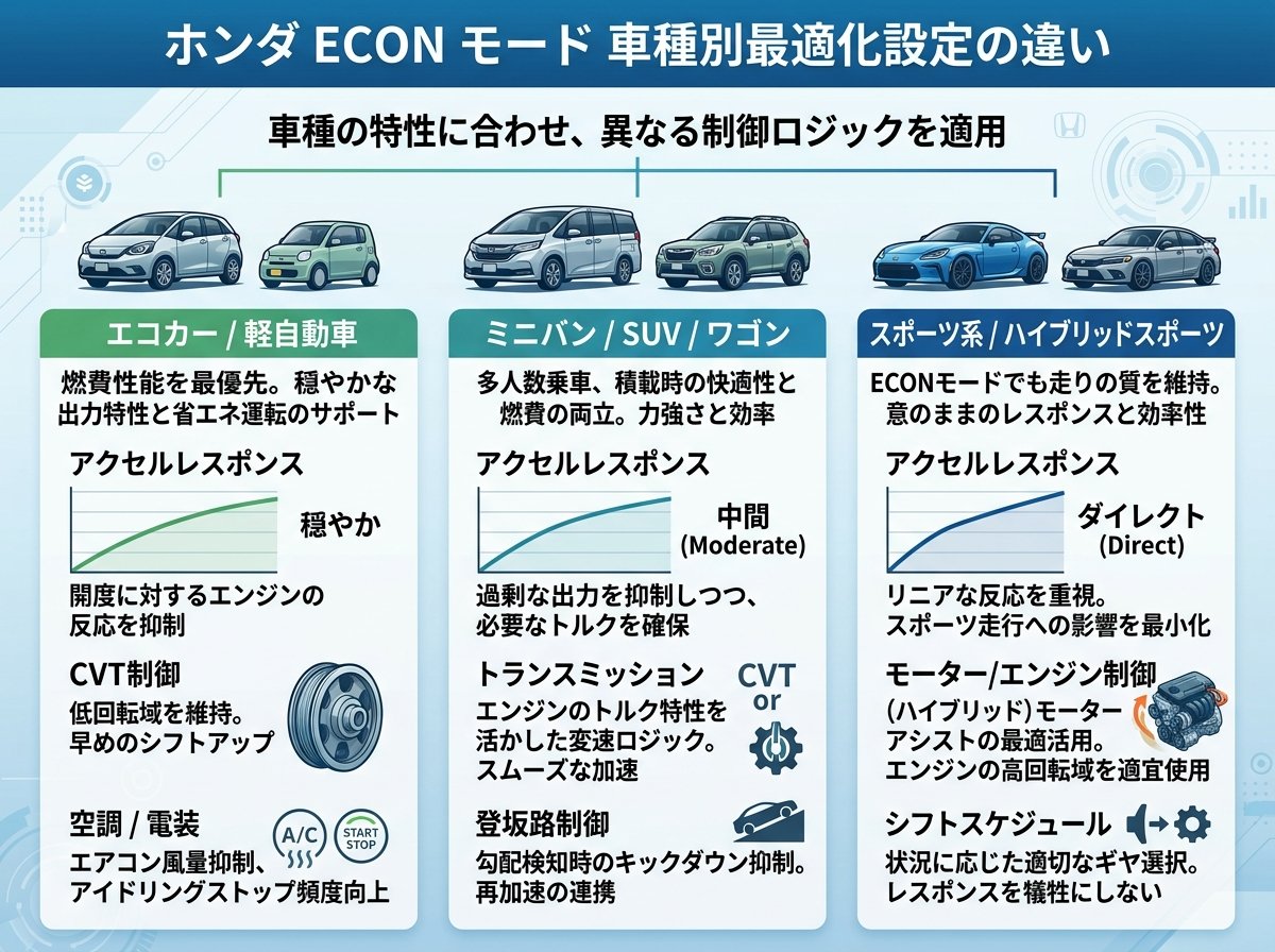 ホンダecon車種別最適化設定の違い