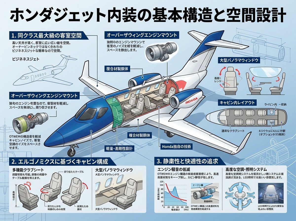 ホンダジェット内装の基本構造と空間設計
