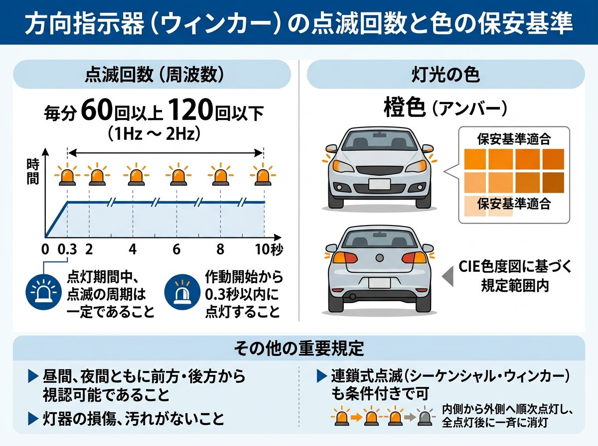 方向指示器の点滅回数と色の保安基準