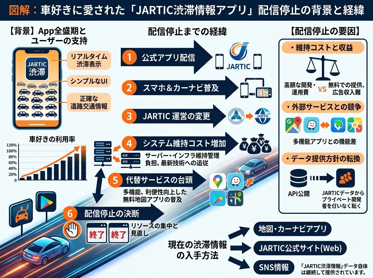 jartic渋滞情報アプリが配信停止になった背景と経緯
