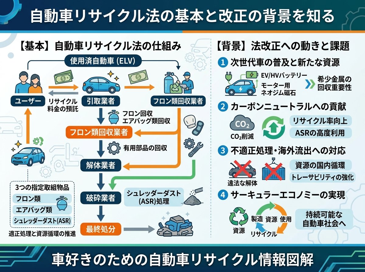 自動車リサイクル法の基本と改正の背景を知る