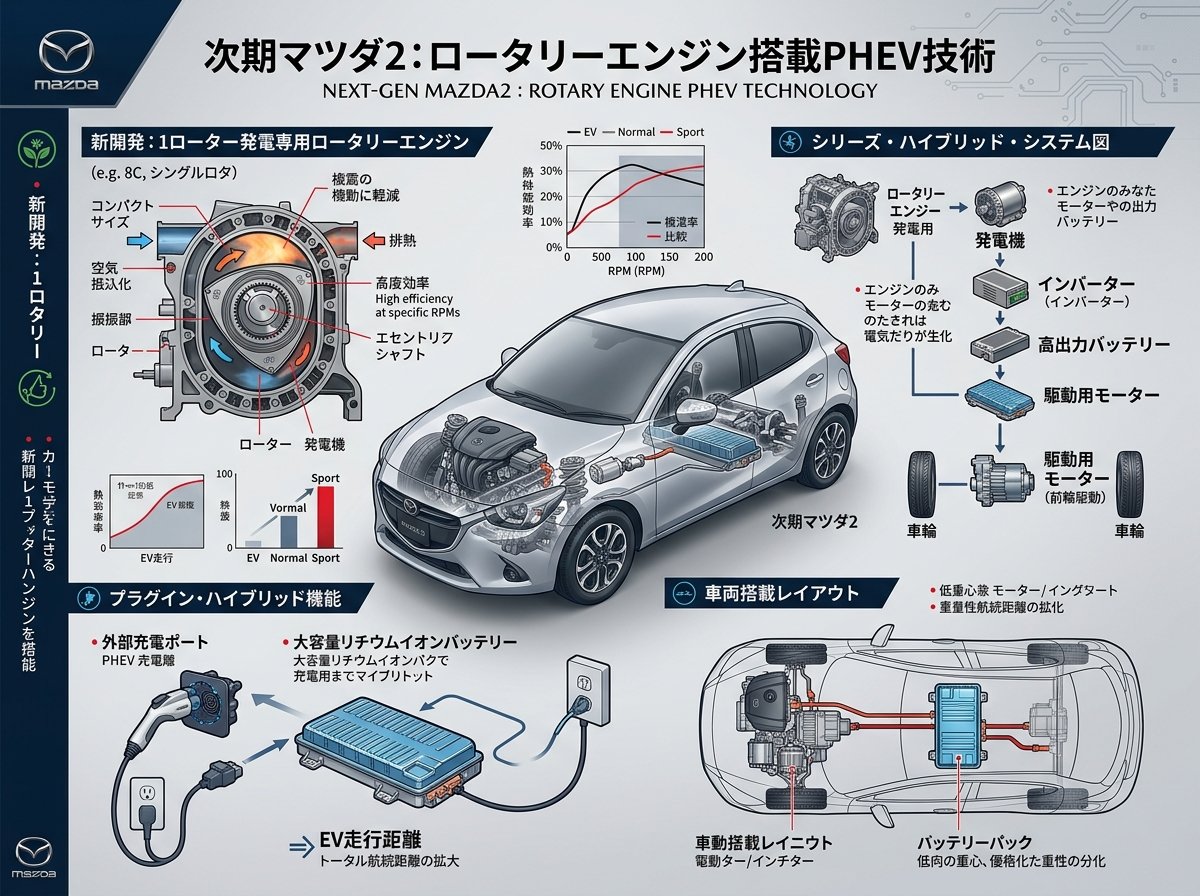 次期マツダ2のロータリーエンジン搭載PHEV技術