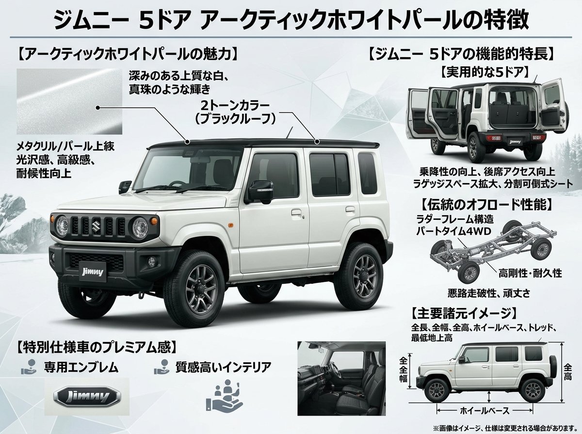ジムニー 5ドア アークティックホワイトパールの特徴