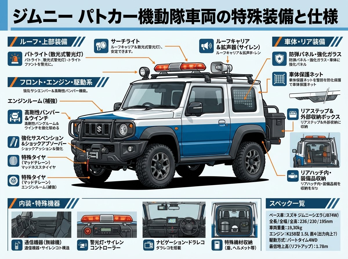 ジムニー パトカー機動隊車両の特殊装備と仕様