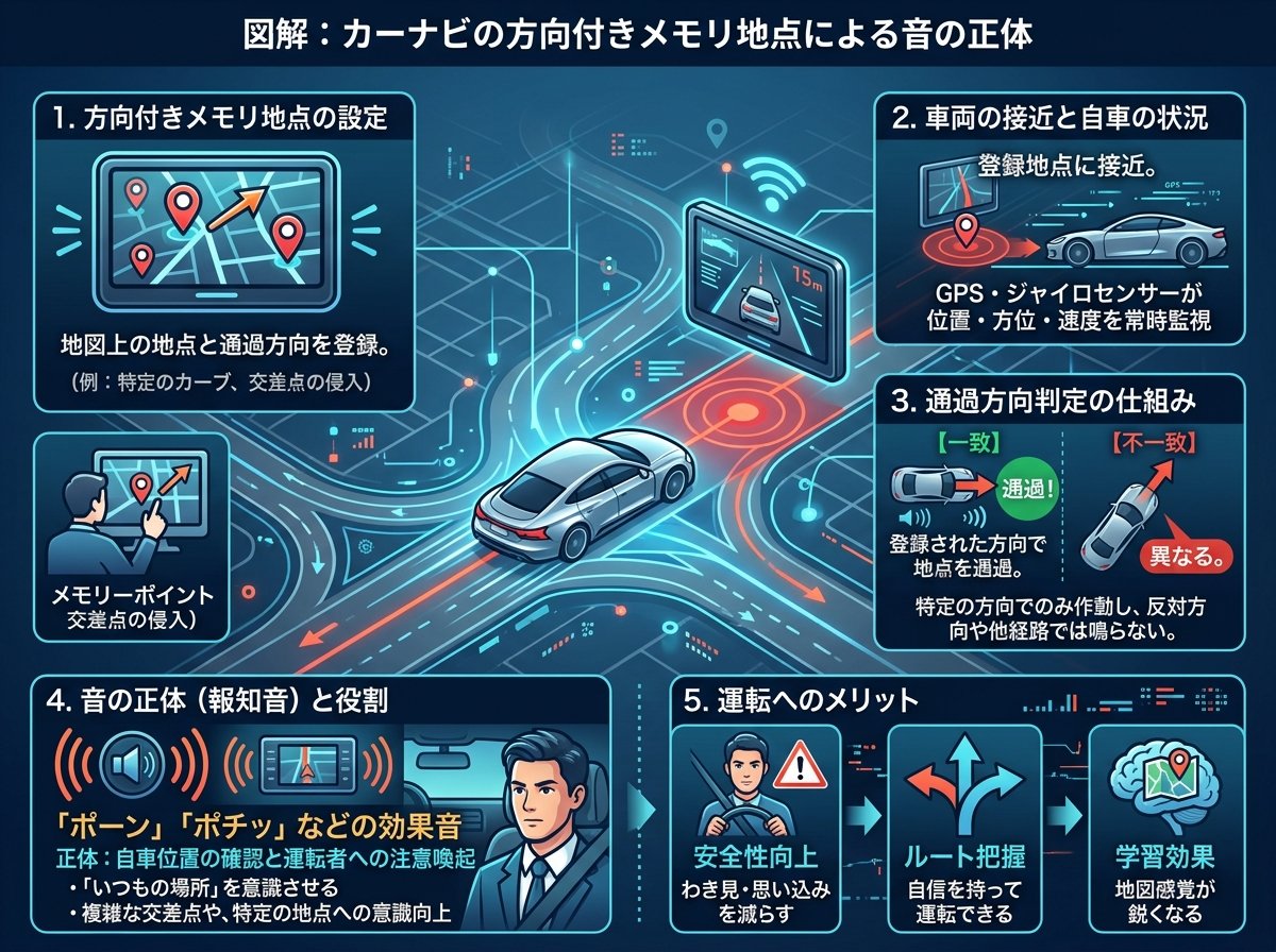 カーナビの方向付きメモリ地点による音の正体