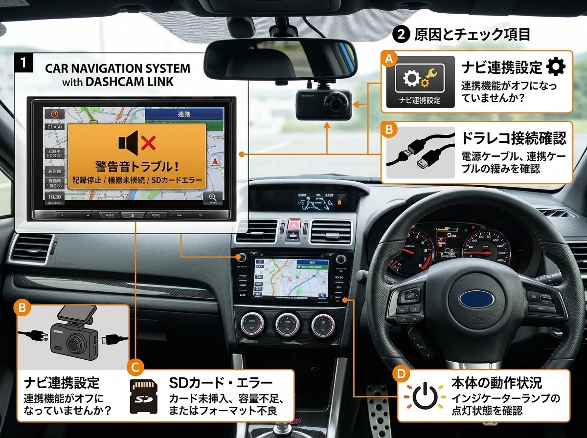 カーナビ連動ドライブレコーダーの警告音トラブル