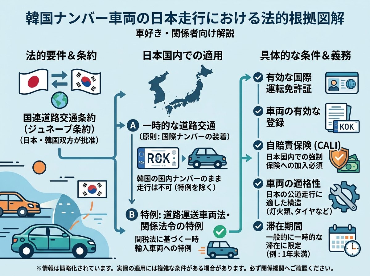 韓国ナンバー車両の日本走行における法的根拠