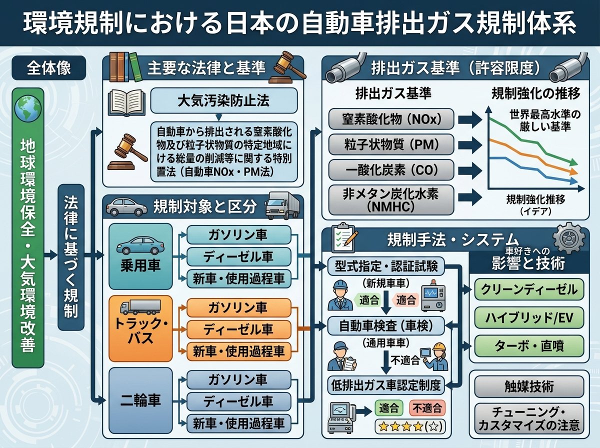 環境規制における日本の自動車排出ガス規制体系