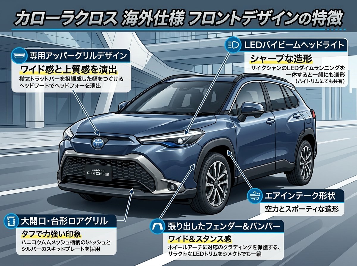 カローラクロス海外仕様のフロントデザインの特徴