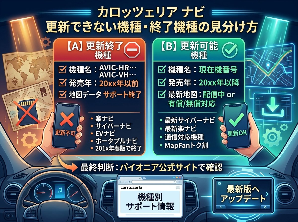カロッツェリア ナビ 更新できない機種・終了機種の見分け方