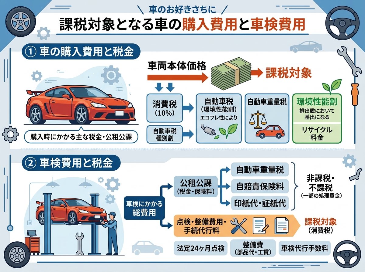 課税対象となる車の購入費用と車検費用