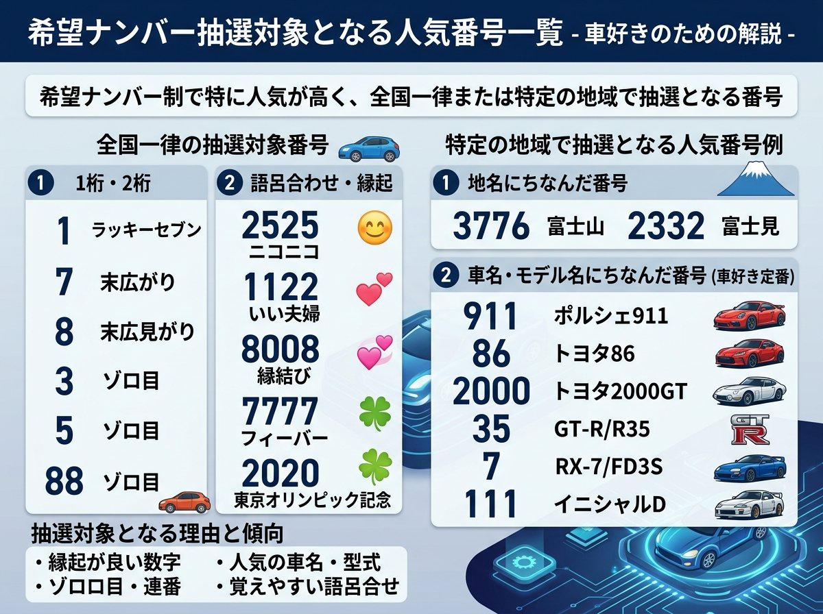 希望ナンバー抽選対象となる人気番号一覧
