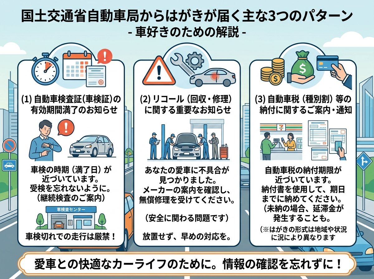 国土交通省自動車局からはがきが届く主な3つのパターン