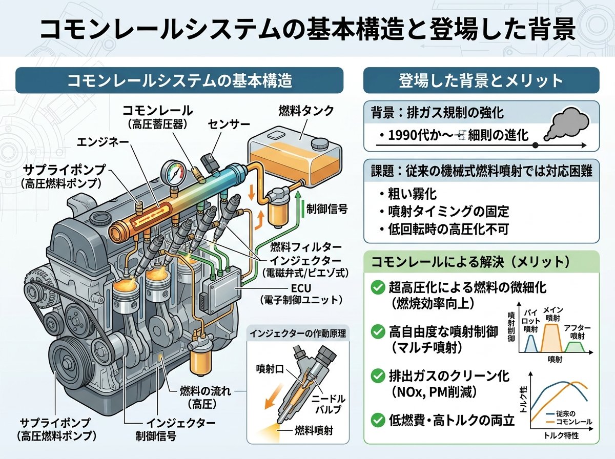 コモンレールシステムの基本構造と登場した背景