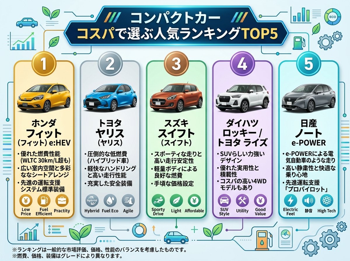 コンパクトカー コスパで選ぶ人気ランキングTOP5