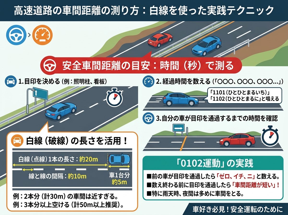高速道路の車間距離の測り方:白線を使った実践テクニック