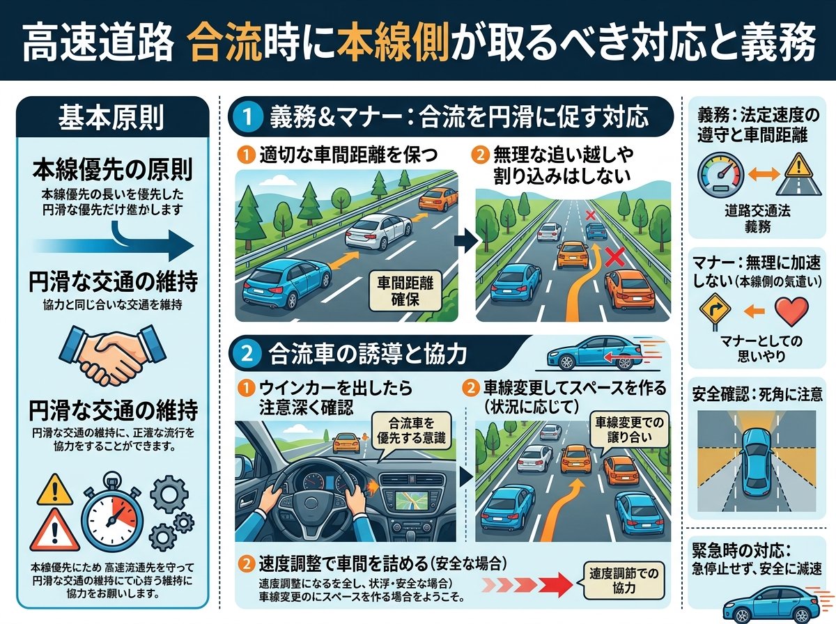 高速道路 合流時に本線側が取るべき対応と義務
