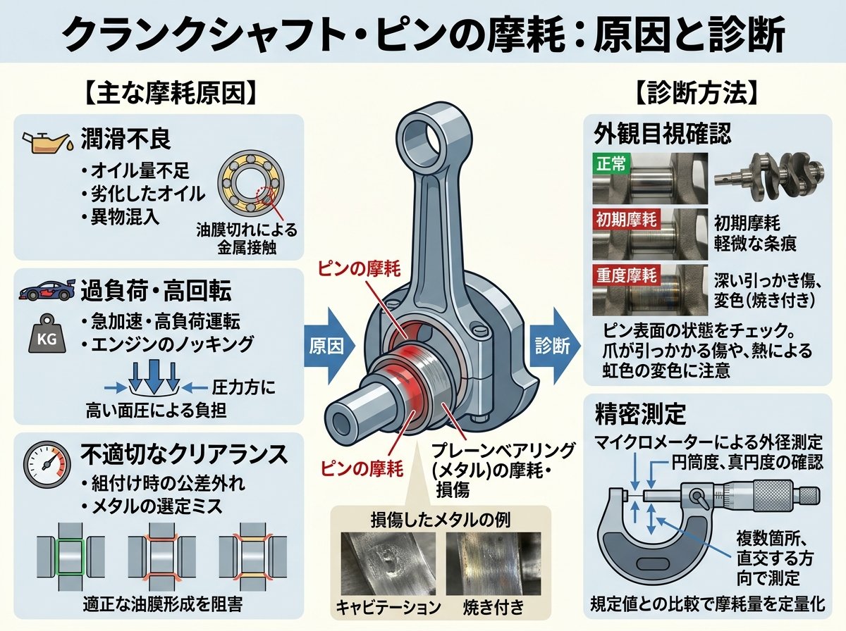 クランクシャフト ピン 摩耗 原因と診断
