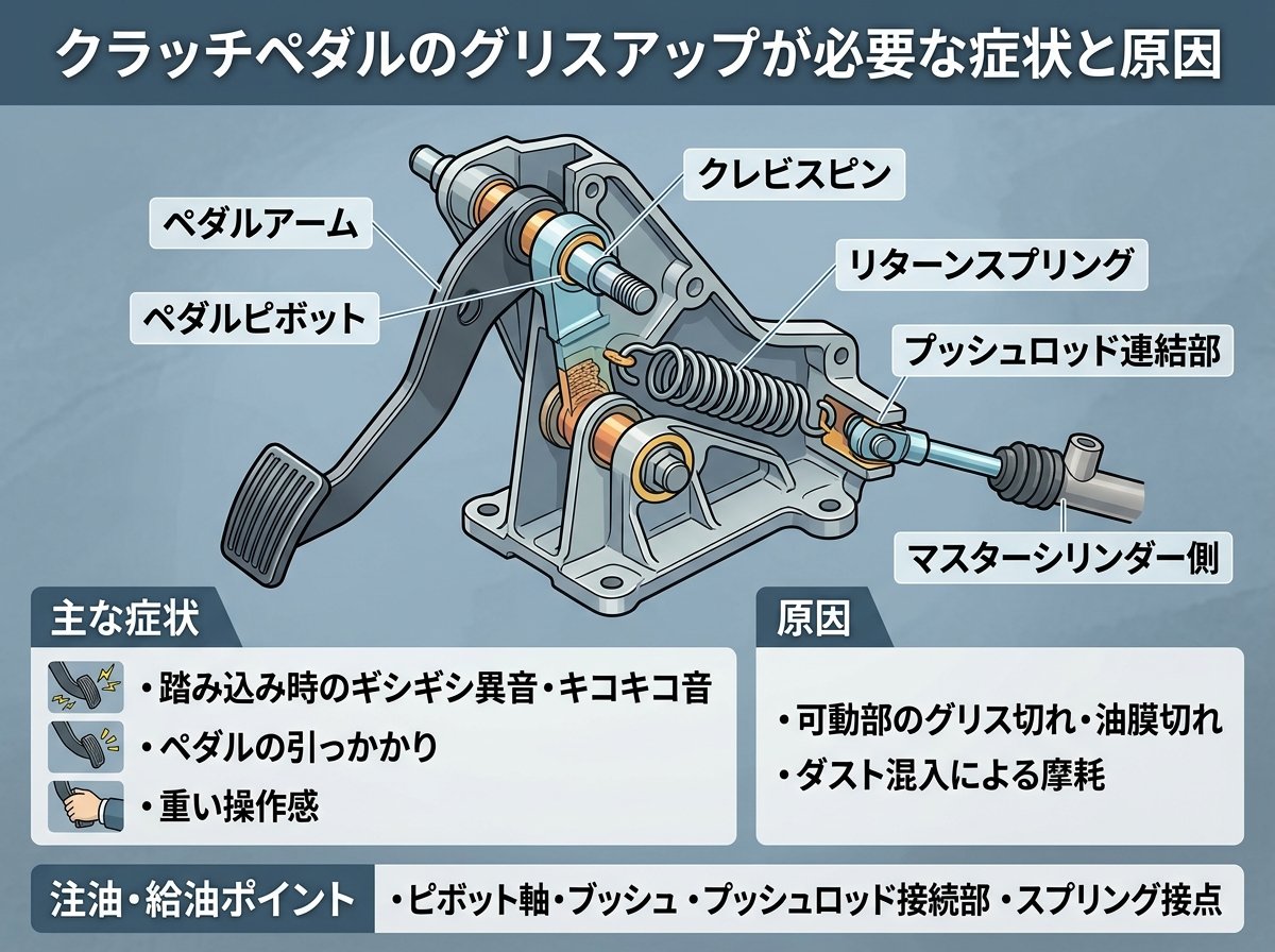クラッチペダルグリスアップが必要な症状と原因