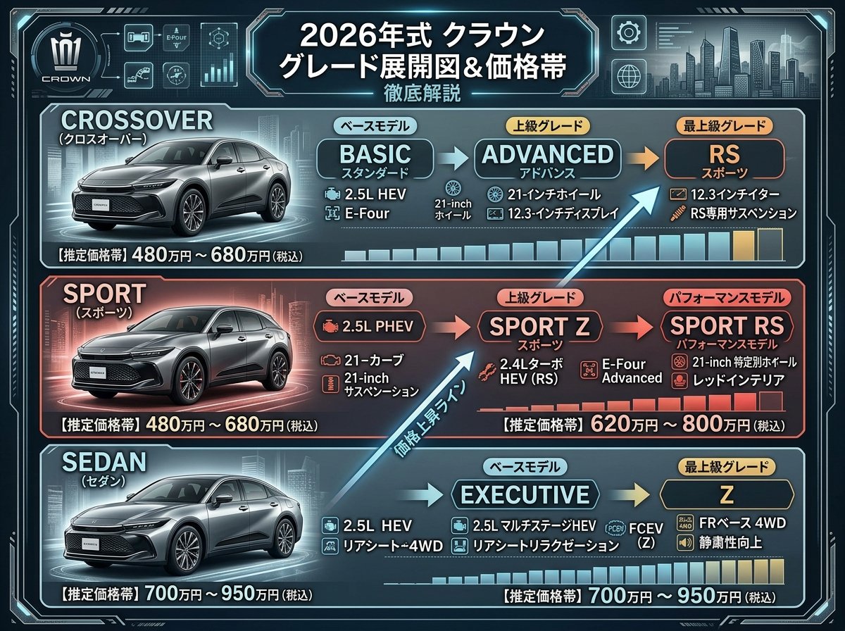 クラウン2026式のグレード展開と価格帯