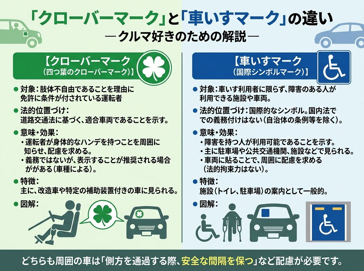 クローバーマークと車いすマークの違い