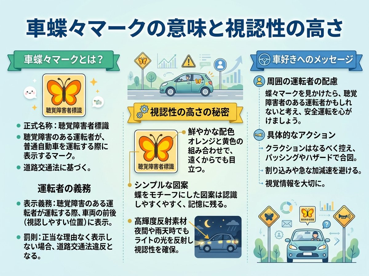 車蝶々マークの意味と視認性の高さ