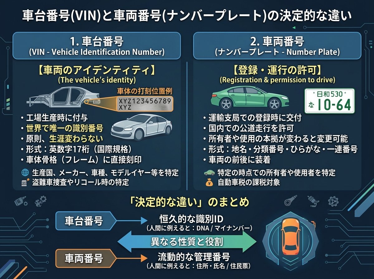 車台番号と車両番号（ナンバープレート）の決定的な違い