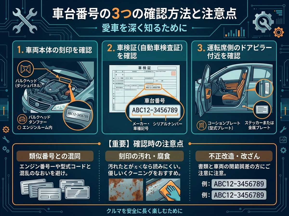 車台番号の3つの確認方法と注意点