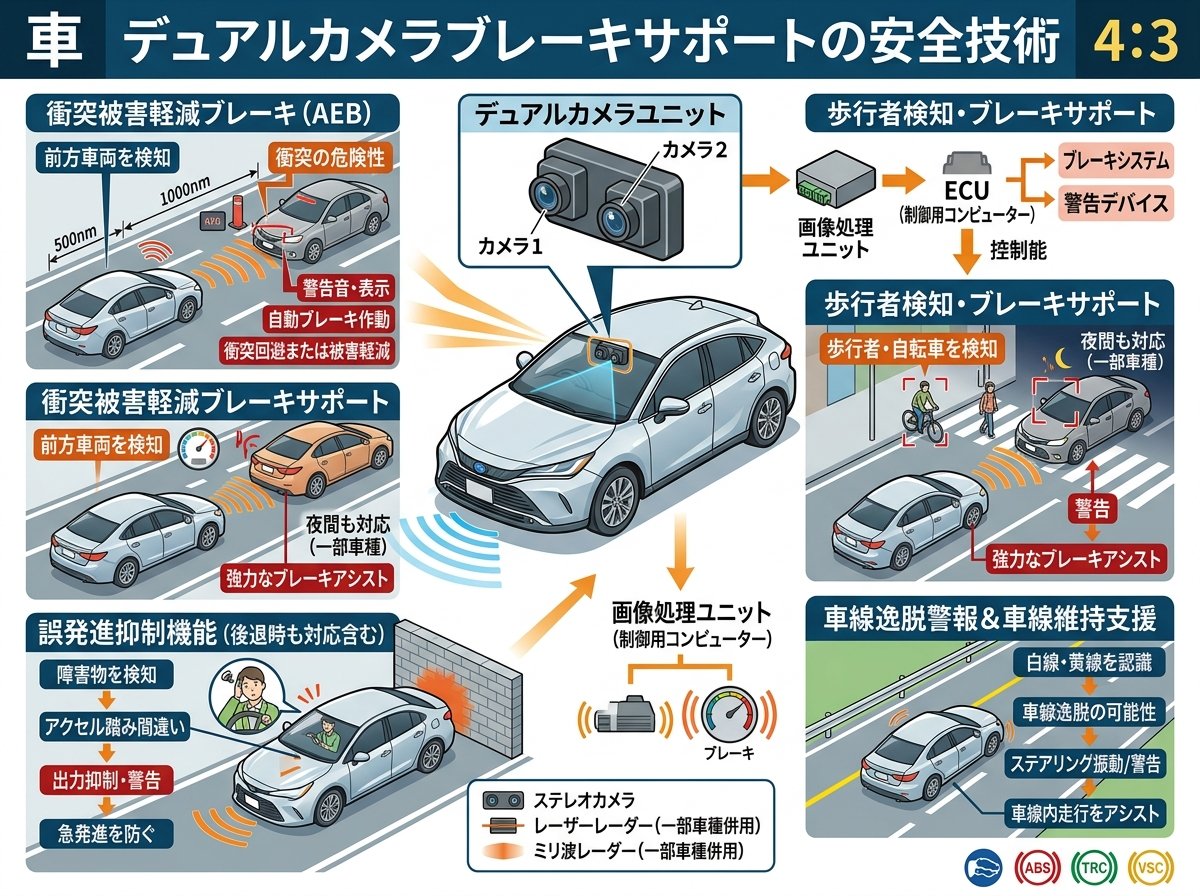 車 dual カメラブレーキサポートの安全技術