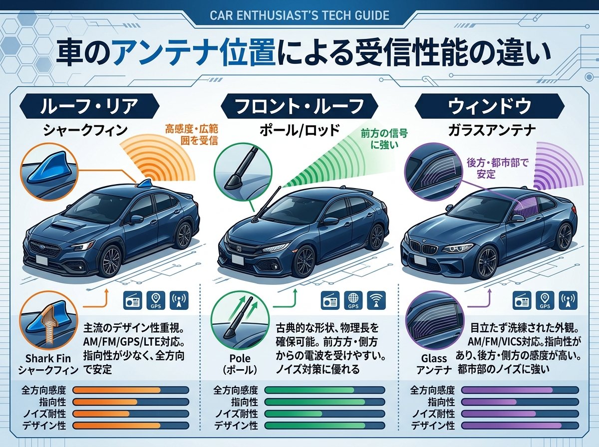 車のアンテナ位置による受信性能の違い