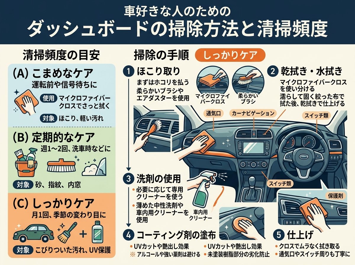 車のダッシュボードの上の掃除方法と清掃頻度
