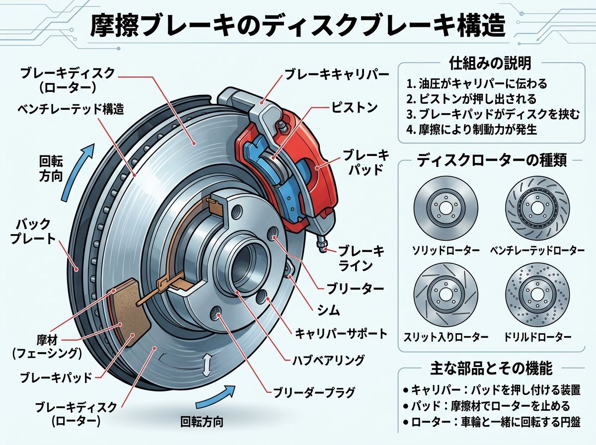 摩擦ブレーキのディスクブレーキ構造