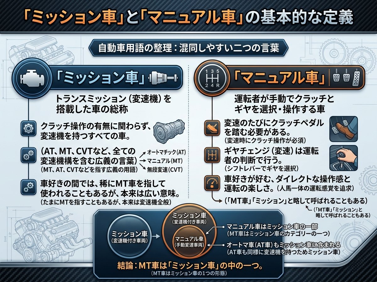 ミッション車とマニュアル車の基本的な定義