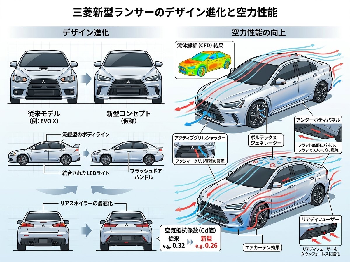 三菱新型ランサーのデザイン進化と空力性能
