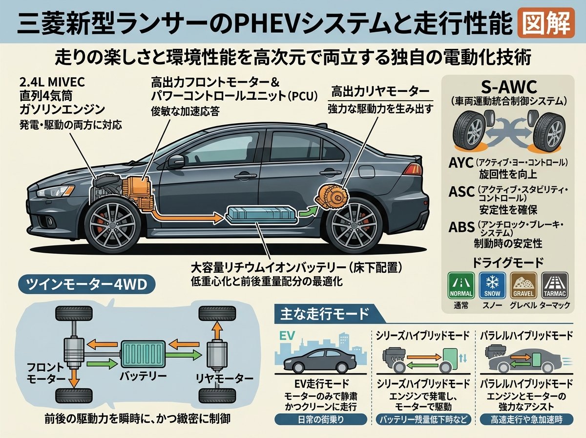 三菱新型ランサーのPHEVシステムと走行性能