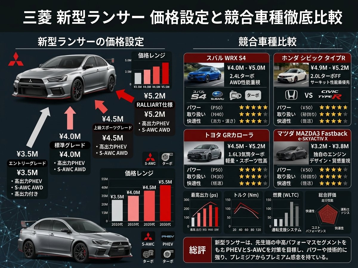 三菱新型ランサーの価格設定と競合車種比較