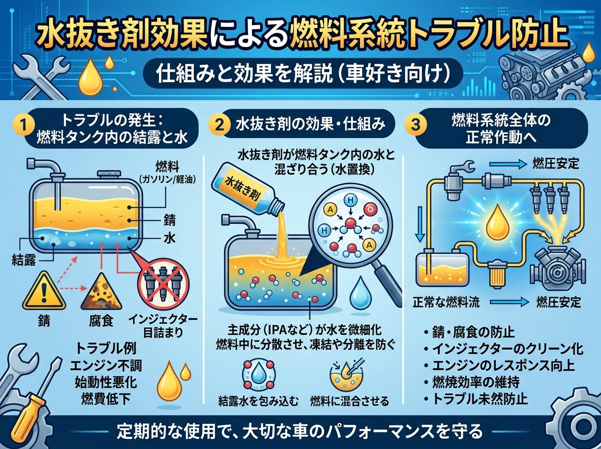水抜き剤効果による燃料系統トラブル防止