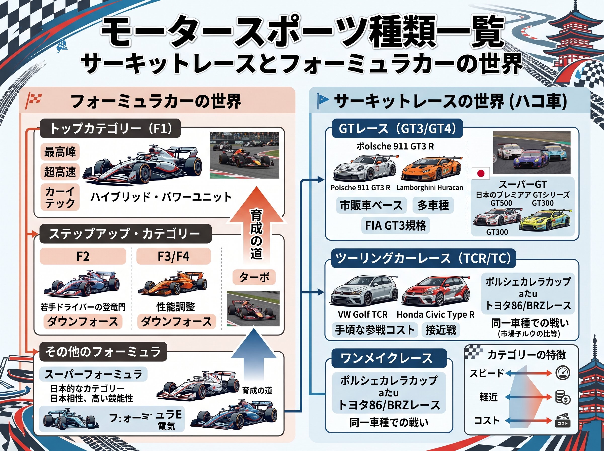 モータースポーツ種類一覧：サーキットレースとフォーミュラカーの世界