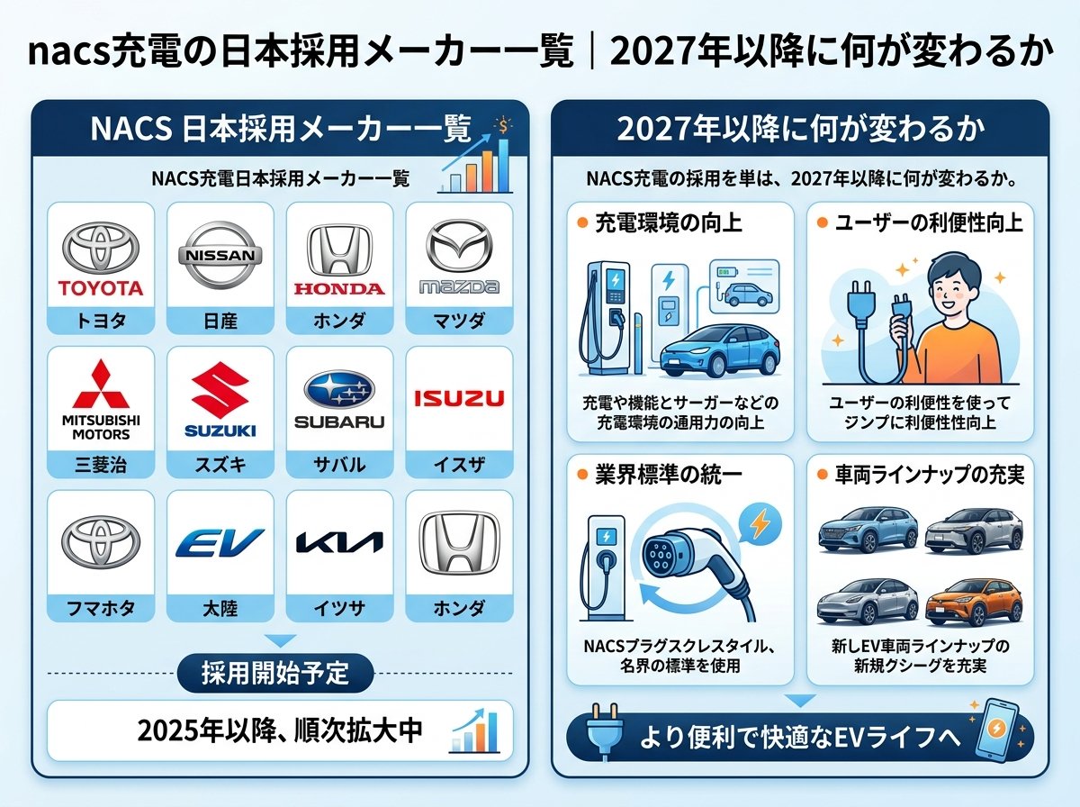 nacs充電の日本採用メーカー一覧｜2027年以降に何が変わるか