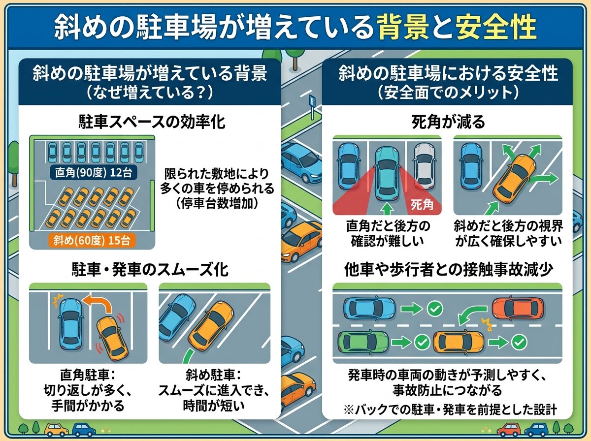 斜めの駐車場が増えている背景と安全性