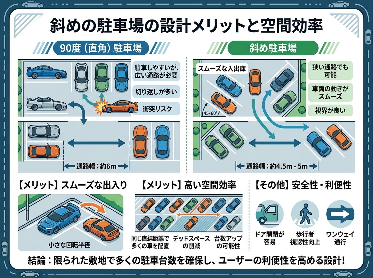 斜めの駐車場の設計メリットと空間効率