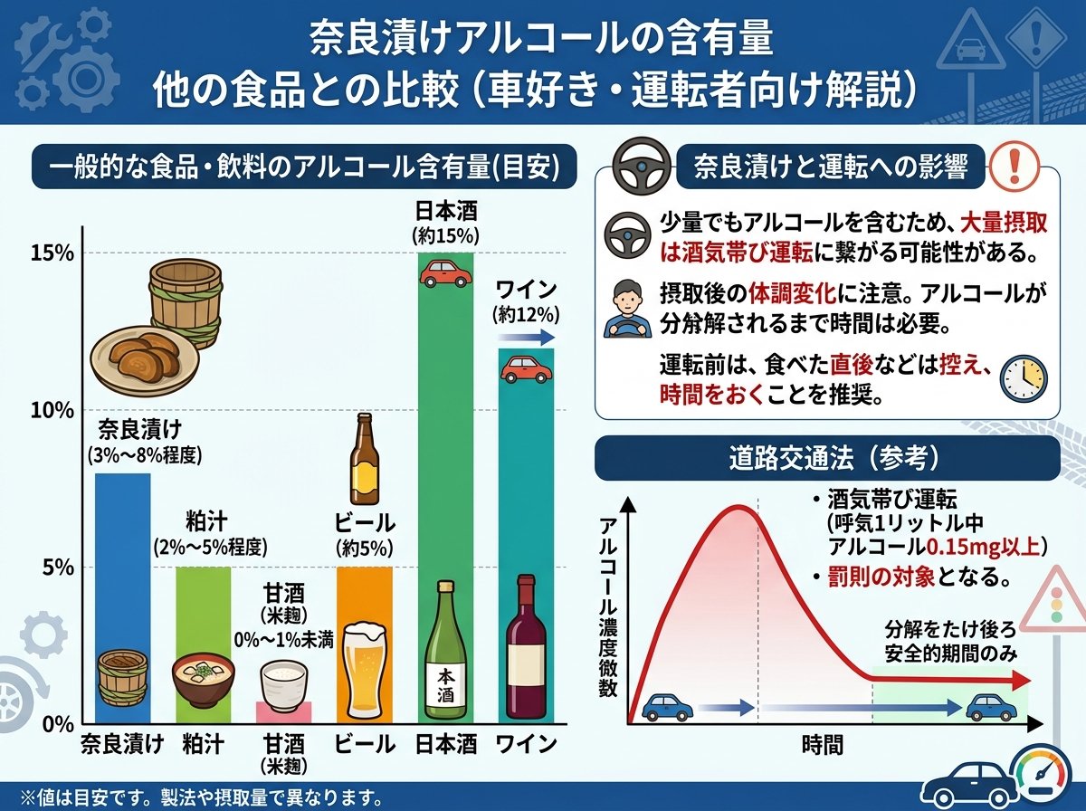 奈良漬けアルコール含有量 他の食品との比較