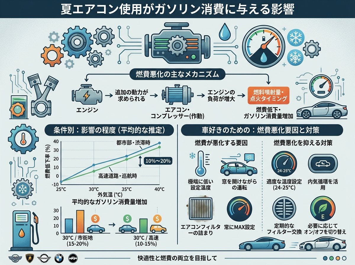 夏エアコン使用がガソリン消費に与える影響