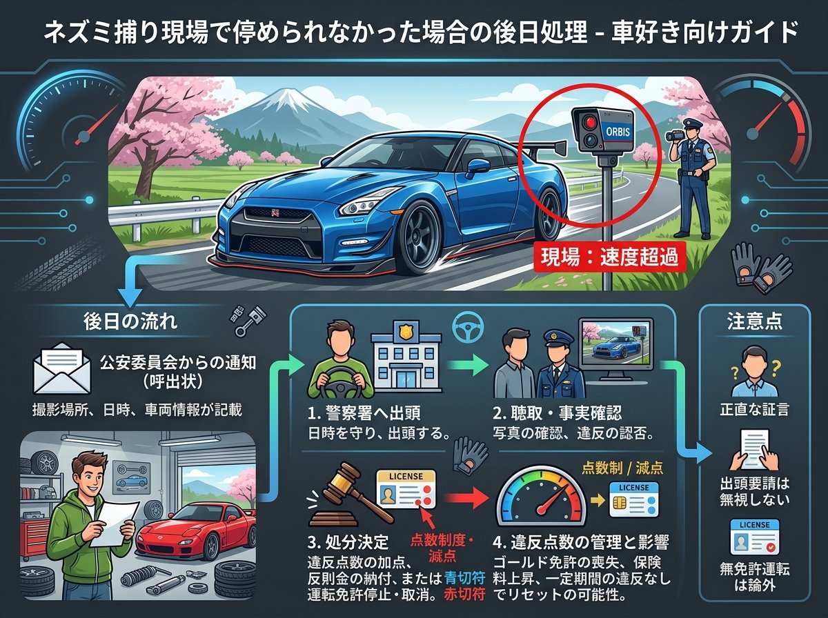 ネズミ捕り現場で停められなかった場合の後日処理