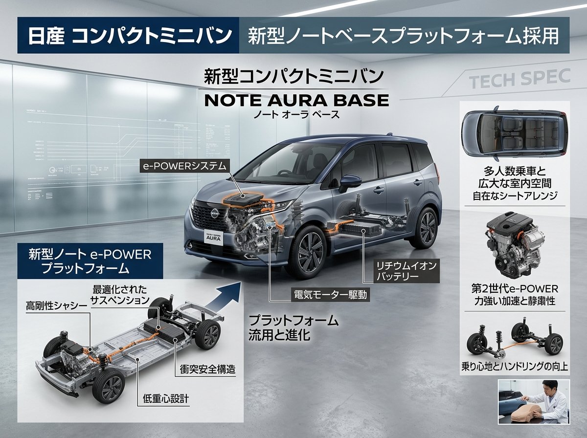 日産コンパクトミニバン新型ノートベースプラットフォーム採用