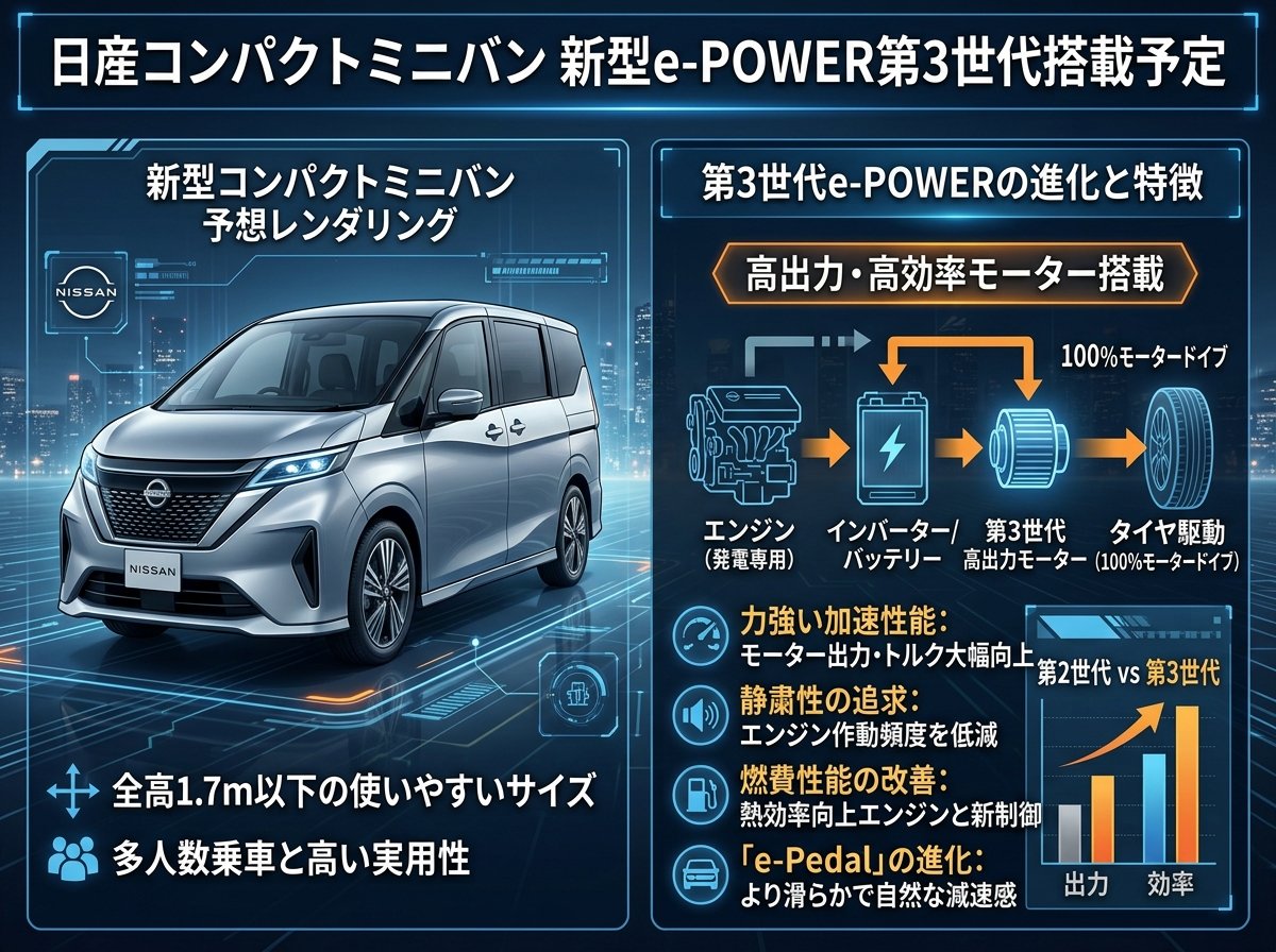 日産コンパクトミニバン新型e-POWER第3世代搭載予定