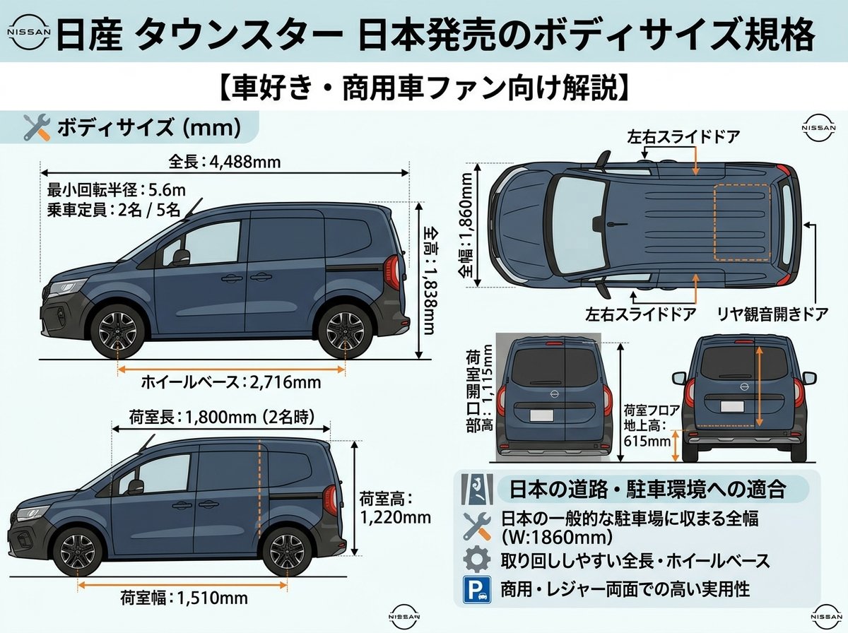 日産タウンスター日本発売のボディサイズ規格