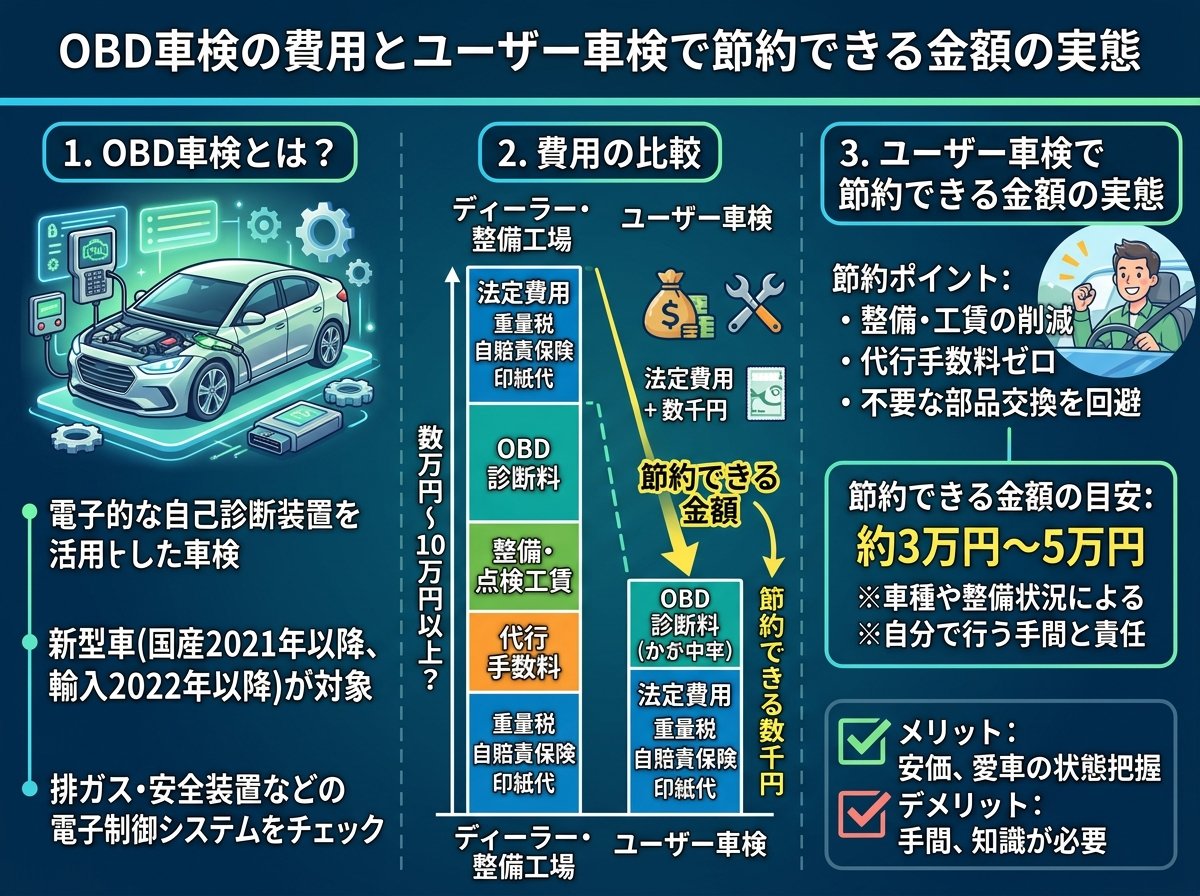 OBD車検の費用とユーザー車検で節約できる金額の実態